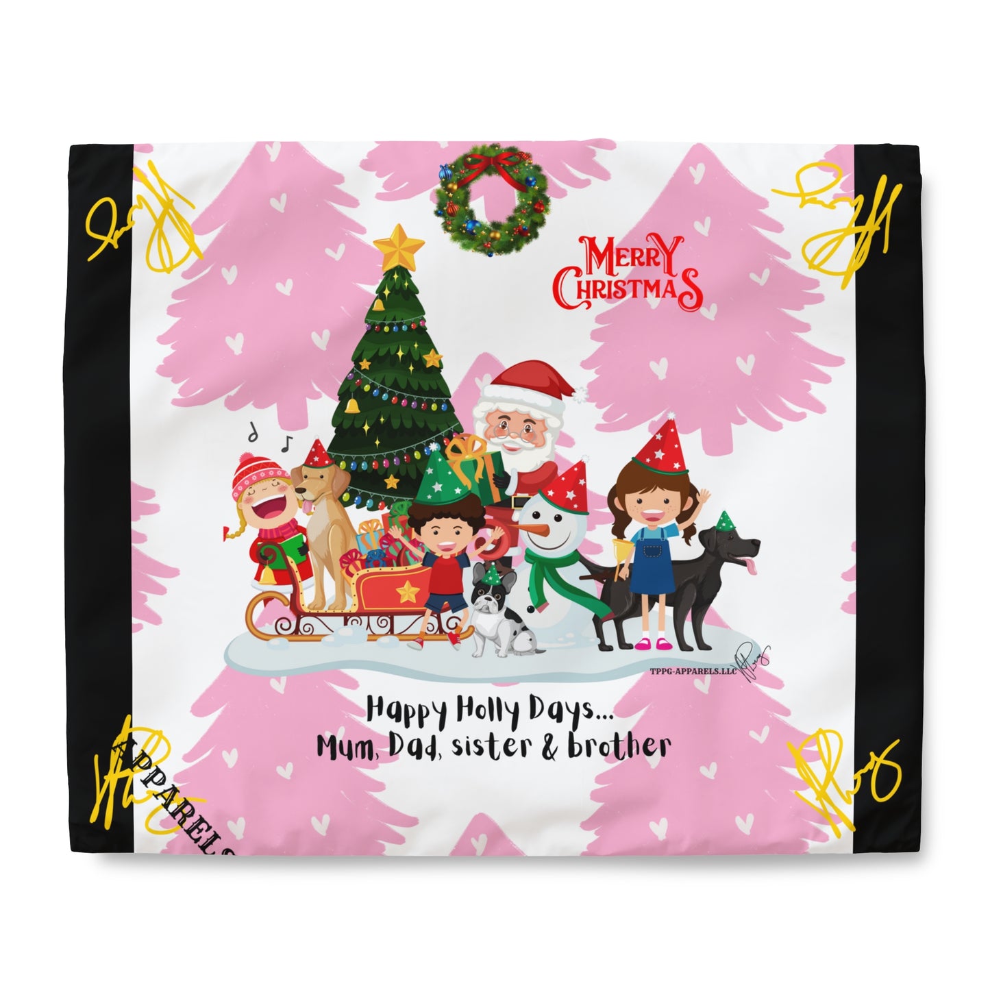 "TPPG Home" Holiday/Christmas Collection - (Black w/Yellow Signature) 3ct sizes 'Duvet Blanket/Cover' (consealed zipper)