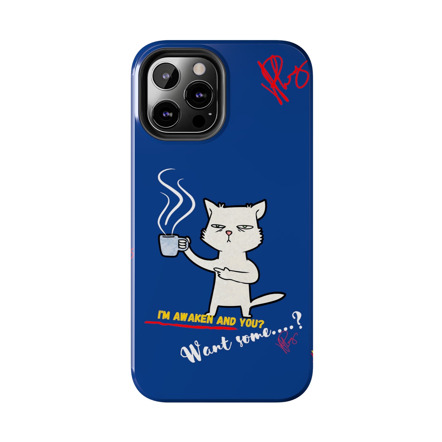 Another Cute "Coffee Cat" Pet Design (in a Simple but Kool Bold Blue & White Base Color) Verision from the 'TPPG Collection' Line carries Several sizes of the "iPhone Series" Tough Phone Cases