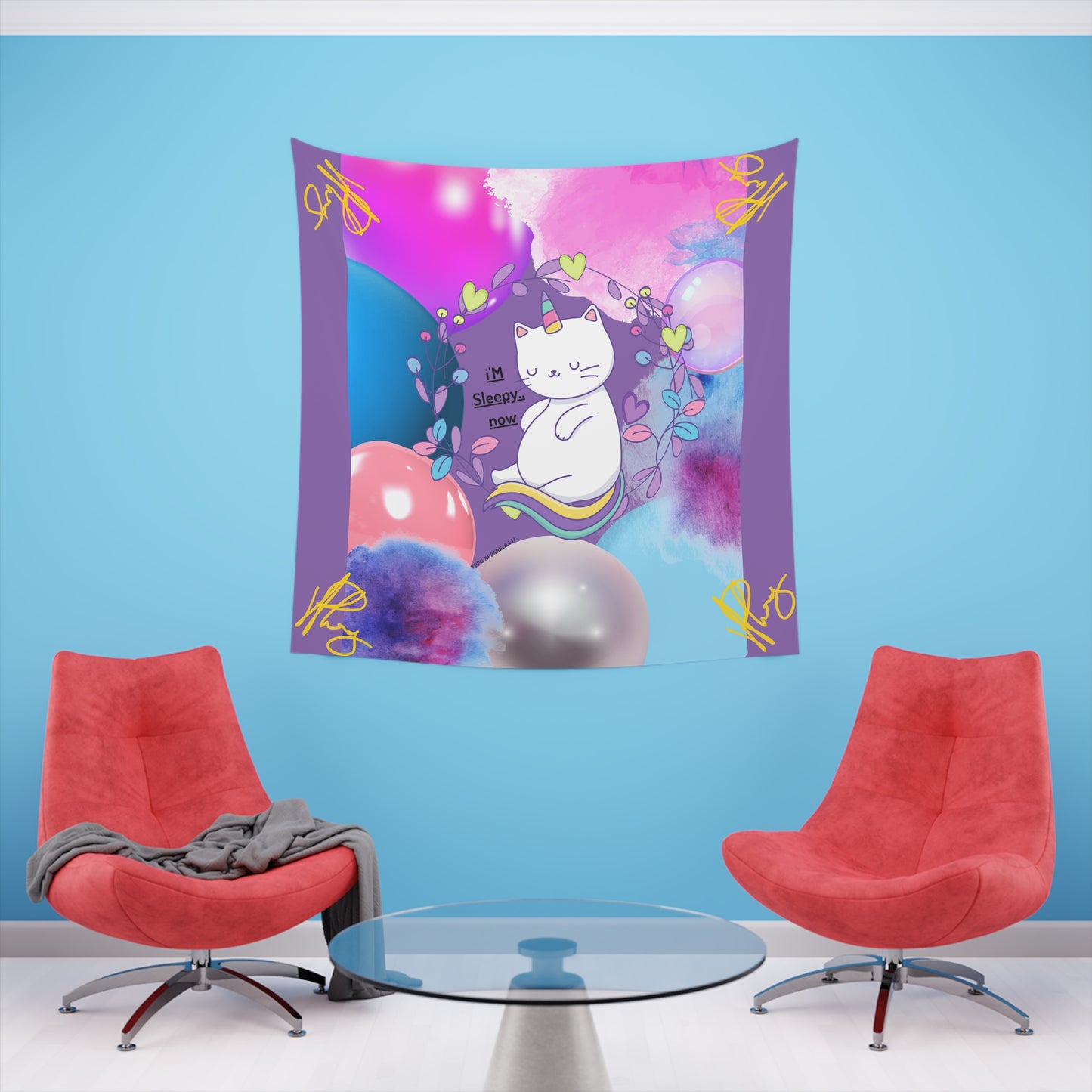 100% Polyester (I'm Sleepy, Now) Printed Wall Tapestry (Lt. Purple Base color) from "TPPG Collections"