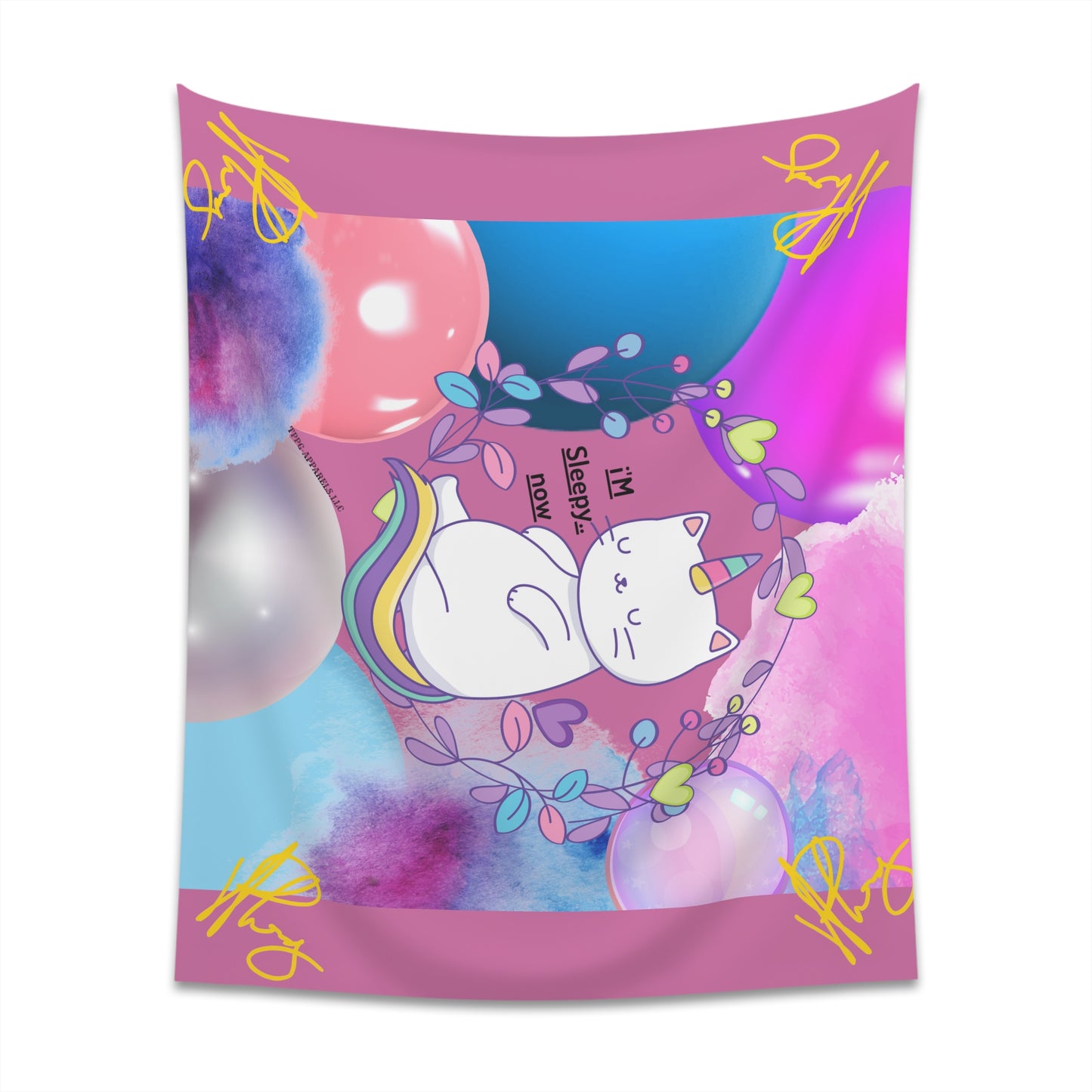 100% Polyester (I'm Sleepy, Now) Printed Wall Tapestry (Lt. Pink Base color) from "TPPG Collections"