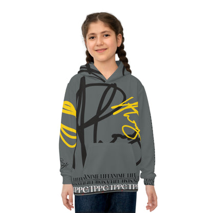 Children's "Anime Life" (Dk. GREY-Black/Yellow) "TPPG Logo" Hoodie in 6 sizes