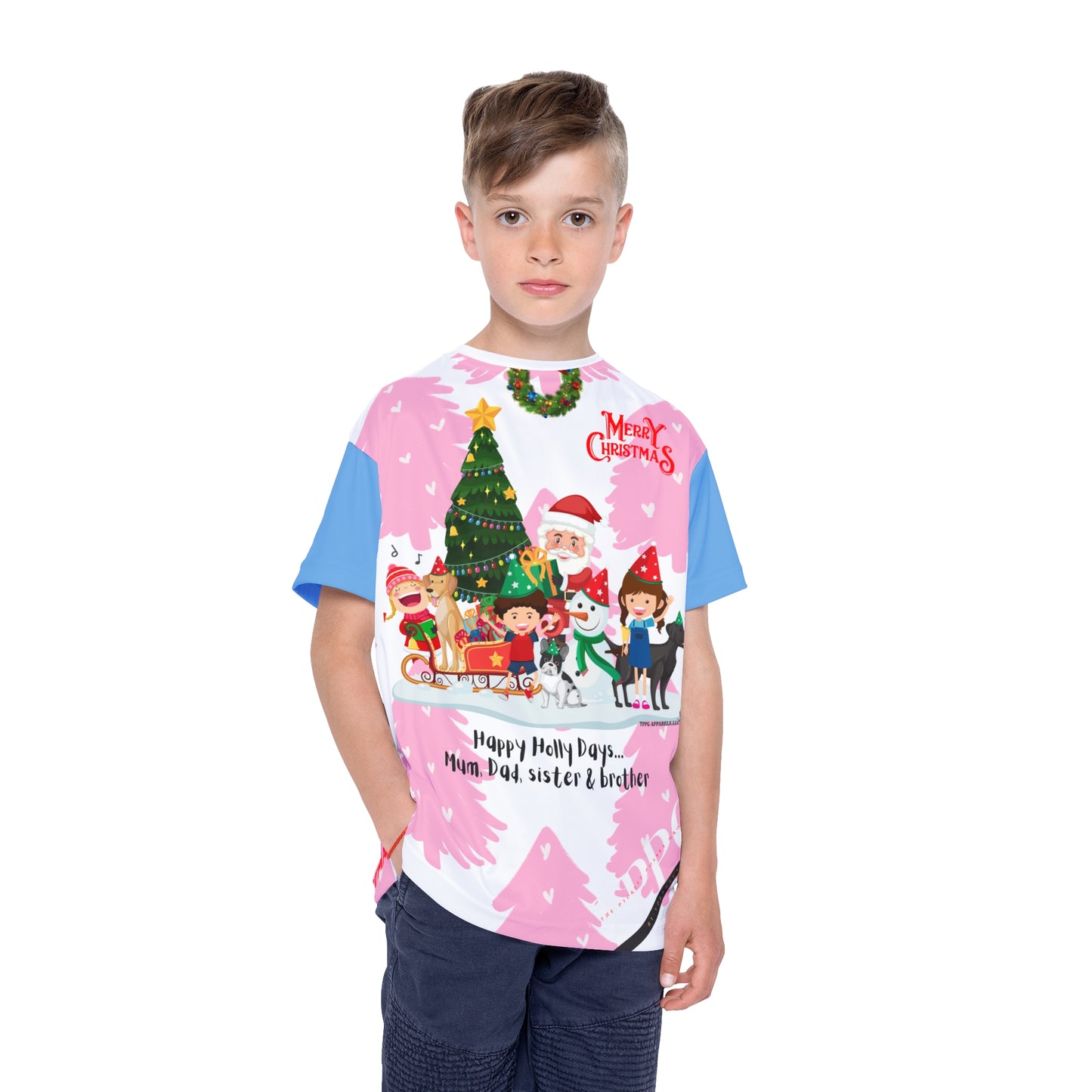 Kids (Lt. Blue Base) 'Holiday/Christmas' Sports Jersey/Tee - By:"TPPG-Apparel" Juniors Collections