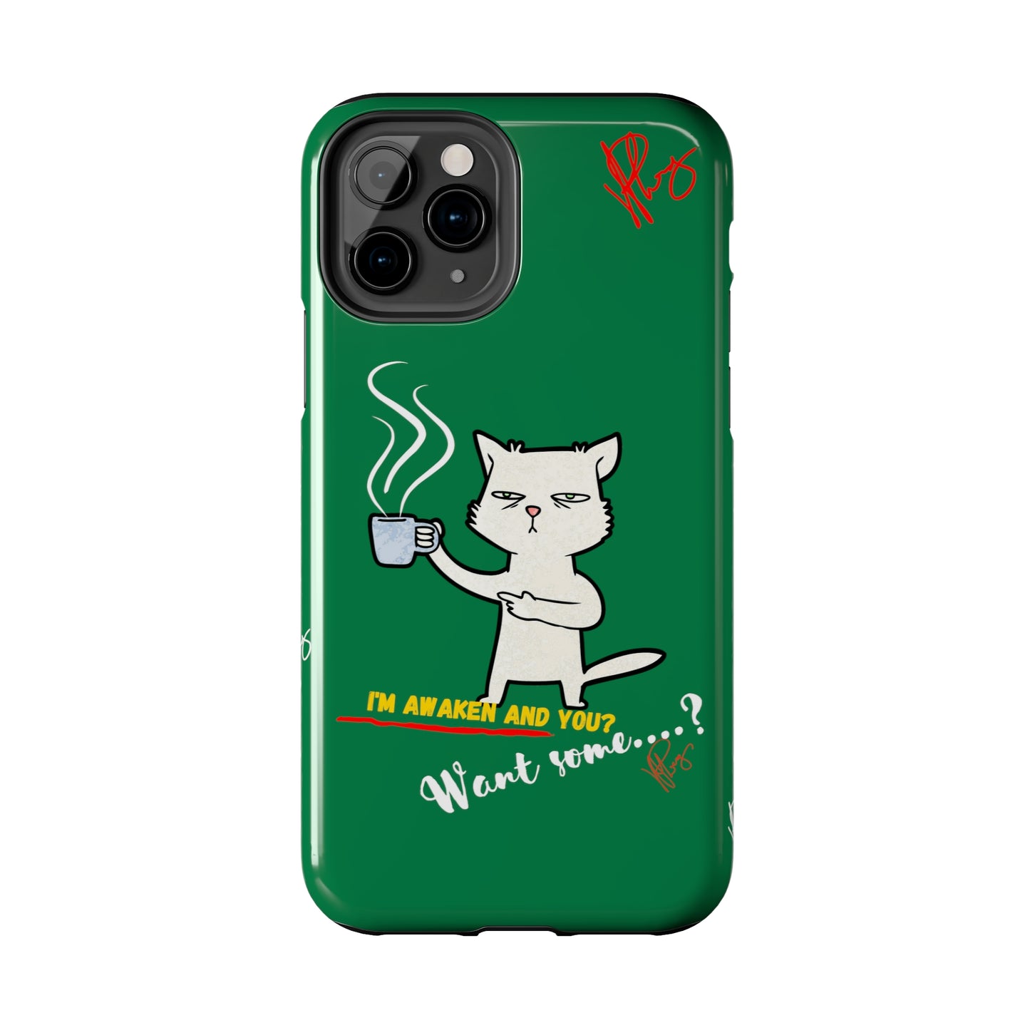 Lovely Forest Green Hue - Cutie "Coffee Cat" Pet Design Verision from the 'TPPG Collection' Line carries Several sizes of the "iPhone Series" Tough Phone Cases