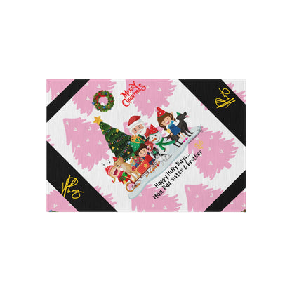 'TPPG Holiday/Christmas Collection"-Design on a Pink/Black Multi-Color Durable Outdoor Rug