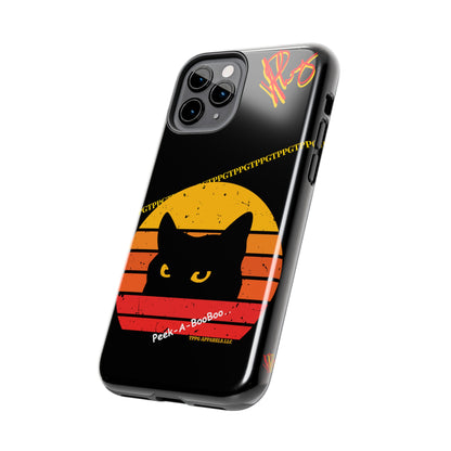 One of our Cutest Cat "Peek-A-BOOO.." Pet Designs (in a Bold Yellow/Orange/Red Base Colors) Verision from the 'TPPG Collection' Line carries Several sizes of the "iPhone Series" Tough Phone Cases