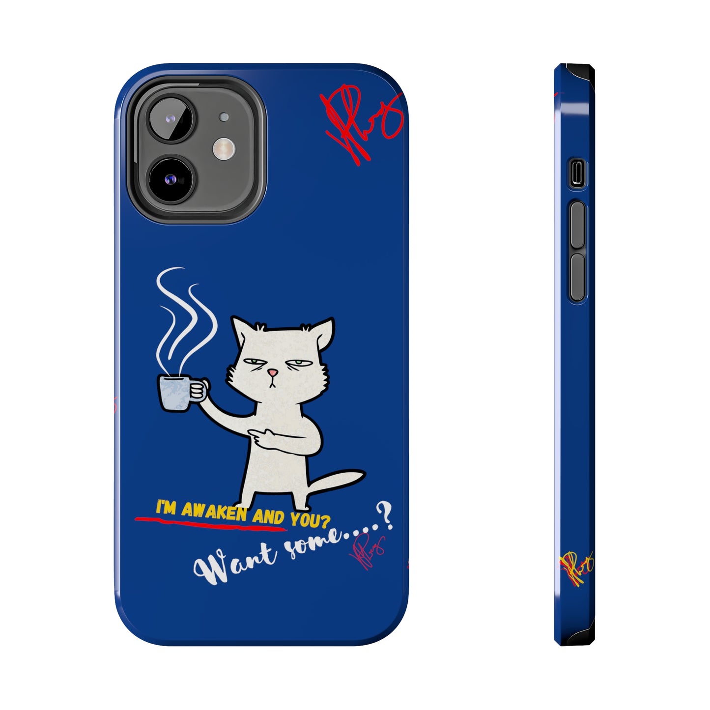 Another Cute "Coffee Cat" Pet Design (in a Simple but Kool Bold Blue & White Base Color) Verision from the 'TPPG Collection' Line carries Several sizes of the "iPhone Series" Tough Phone Cases