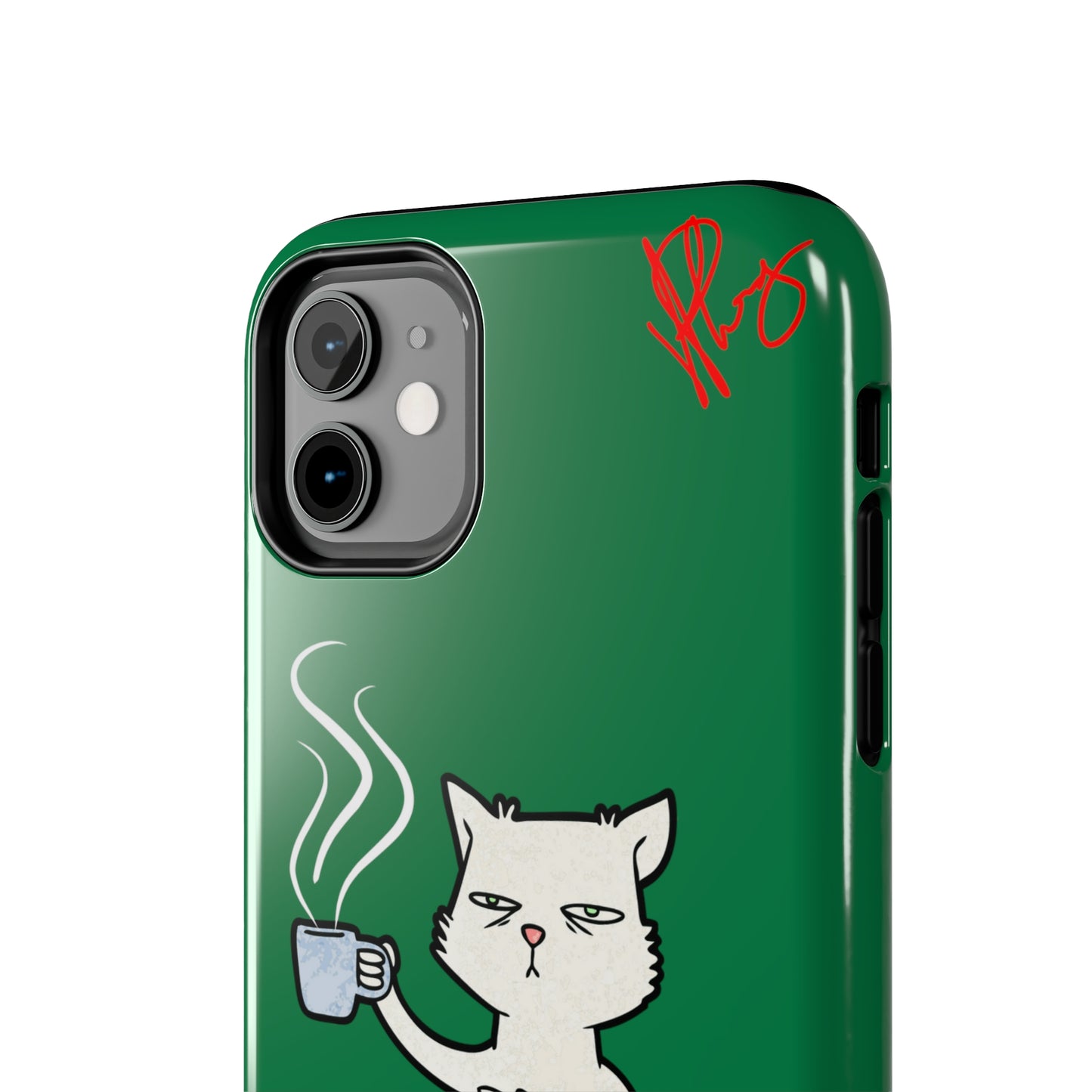 Lovely Forest Green Hue - Cutie "Coffee Cat" Pet Design Verision from the 'TPPG Collection' Line carries Several sizes of the "iPhone Series" Tough Phone Cases