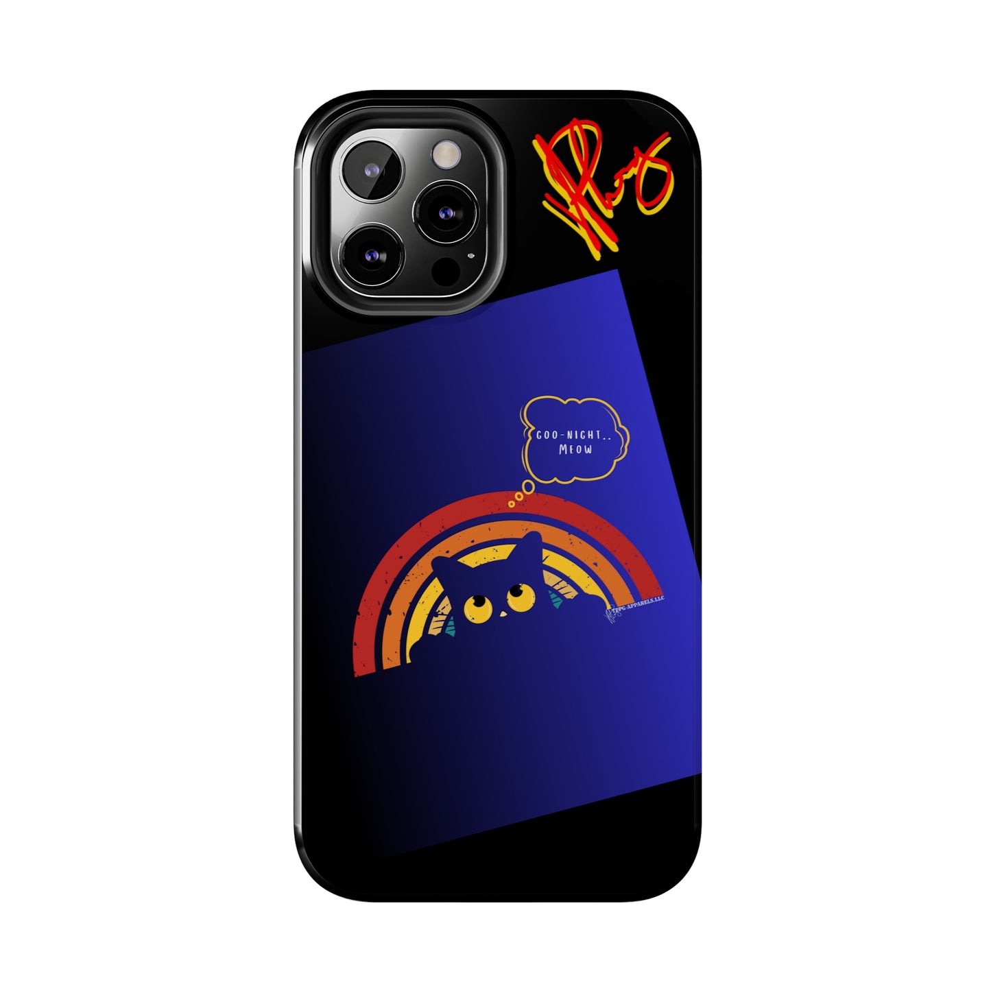 Our Cutest "Goo Night Meow.." Pet Designs (in a Bold Purple/Blue/Black Base Color) Verision from the 'TPPG Collection' Line carries Several sizes of the "iPhone Series" Tough Phone Cases