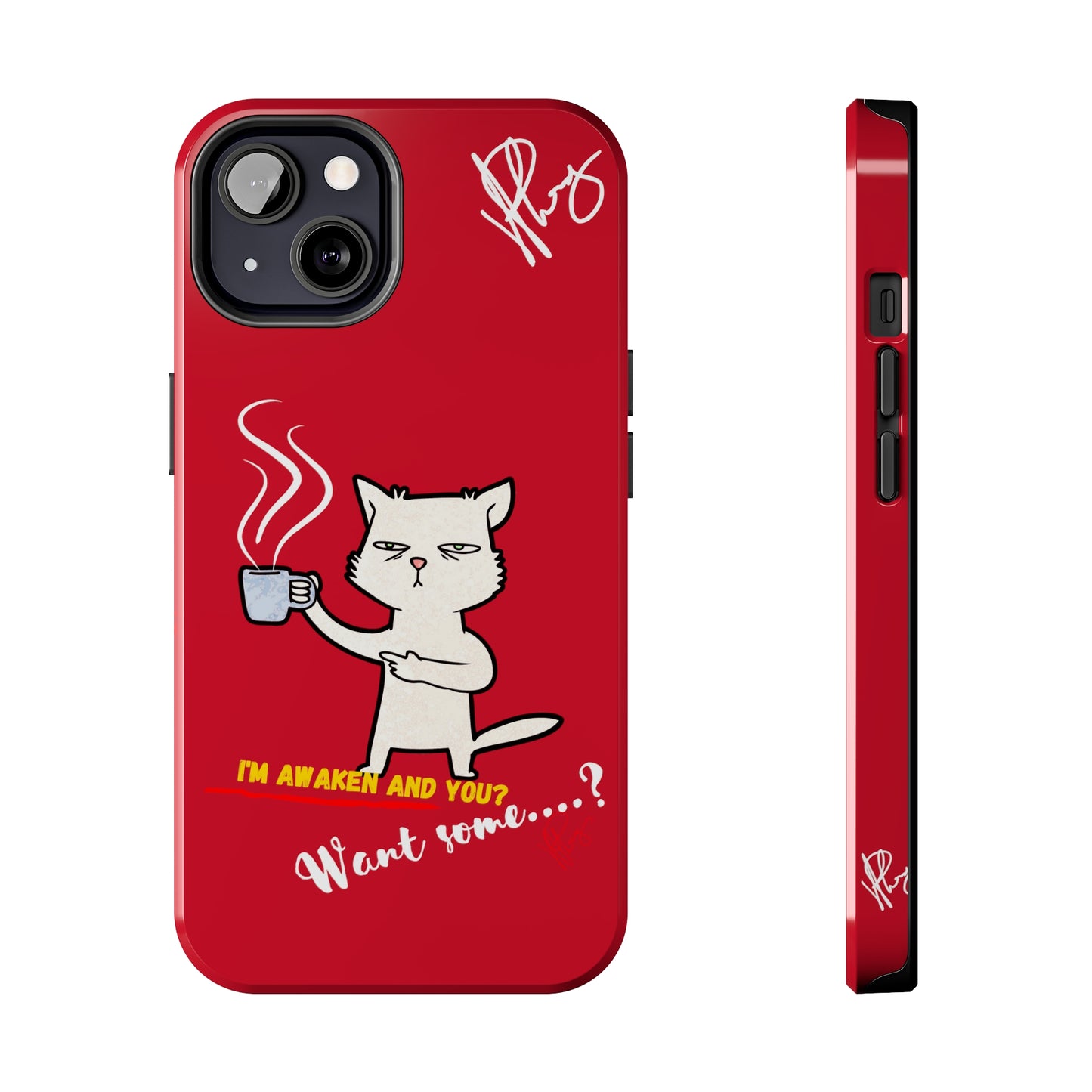 This Lovely Bold Red - Cutie "Coffee Cat" Pet Design Verision from the 'TPPG Collection' Line carries Several sizes of the "iPhone Series" Tough Phone Cases