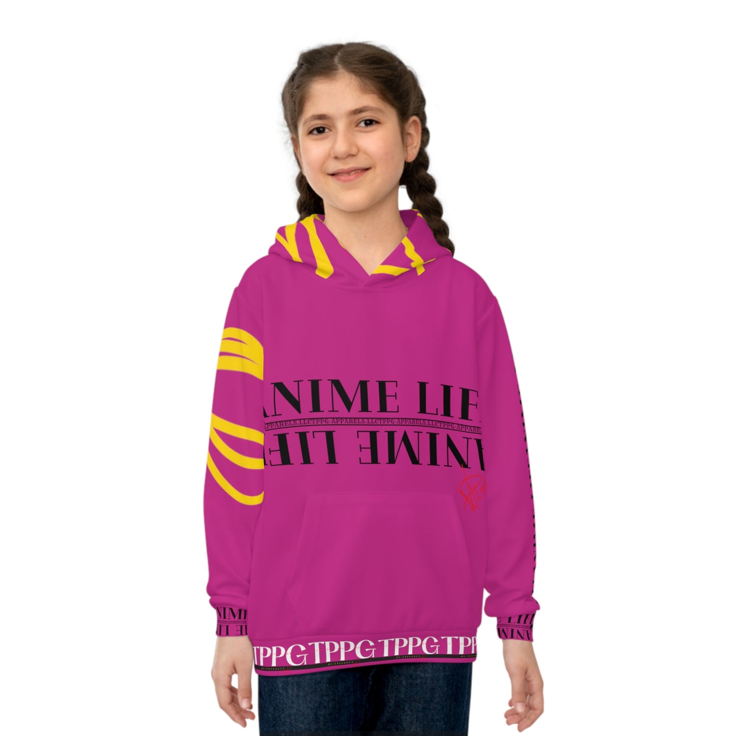 Children's (Dk. Pink) "TPPG Anime Life & Logo" Hoodie in 6 sizes