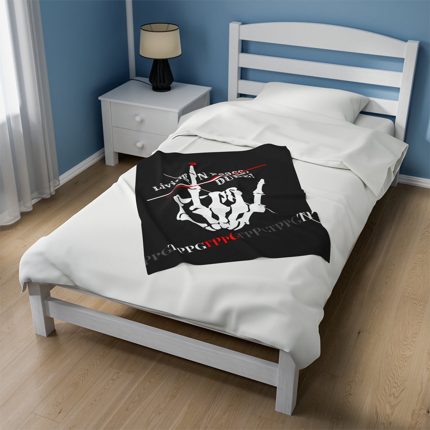 "TPPG-Apparels" Brand Presents a Humorous Fingers-Up -'Living N Peace, DUDE!" Black Velveteen Plush Blanket