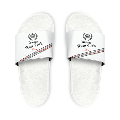 'TPPG-Apparels Brand' White "Queens New York" custom design for Men / Women's or Children Slide-On Sandals - 7ct  sizes