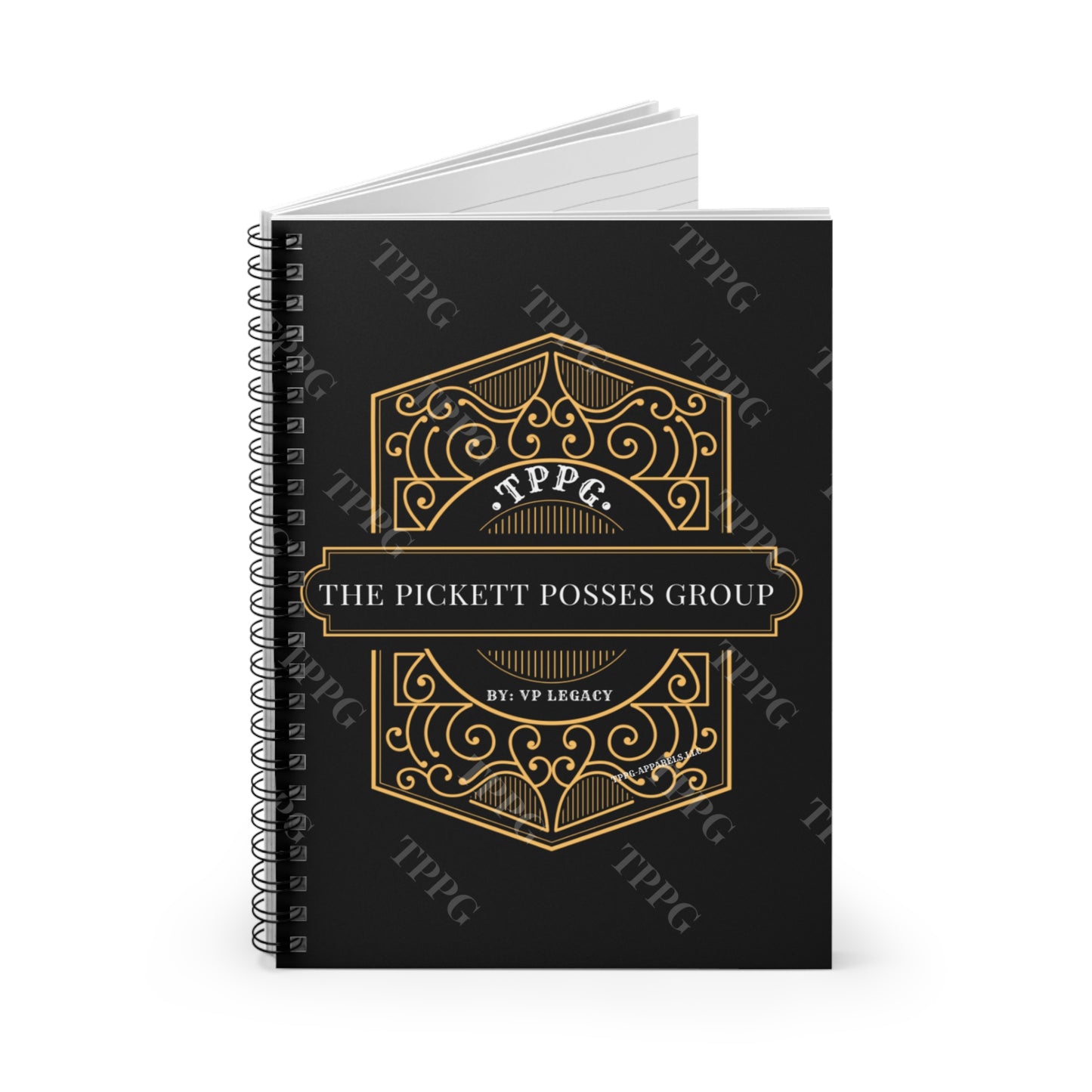 A Sleek (59pgs) 'TPPG-Apparel Brand' Crest Logo Style Spiral Notebook - Ruled Line