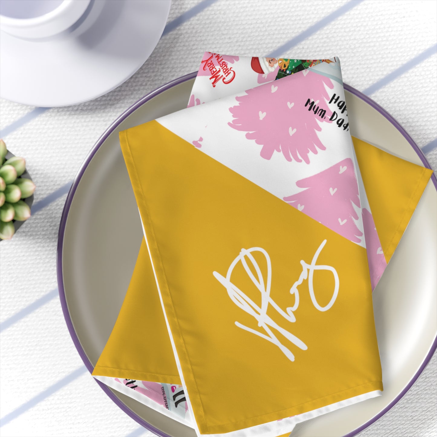 Christmas Holiday (Yellow Base-Signature) 4-piece 19"x19" Napkins Set - by the "TPPG-Apparels" Collections