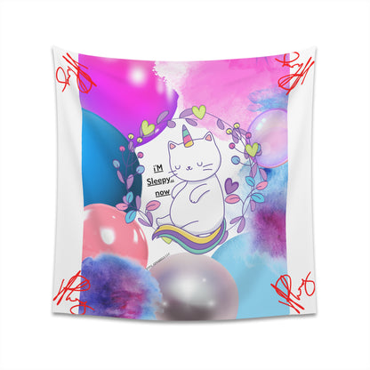 100% Polyester (I'm Sleepy, Now) Printed Wall Tapestry (White Base color) from "TPPG Collections"