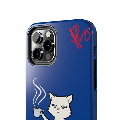 Another Cute "Coffee Cat" Pet Design (in a Simple but Kool Bold Blue & White Base Color) Verision from the 'TPPG Collection' Line carries Several sizes of the "iPhone Series" Tough Phone Cases