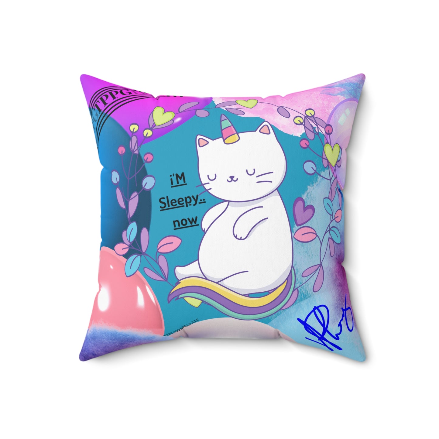 (Children) Spun Polyester ('1-side') Square Pillow (4 sizes-Turquoise Bgd) - By: "TPPG KIds Collection"