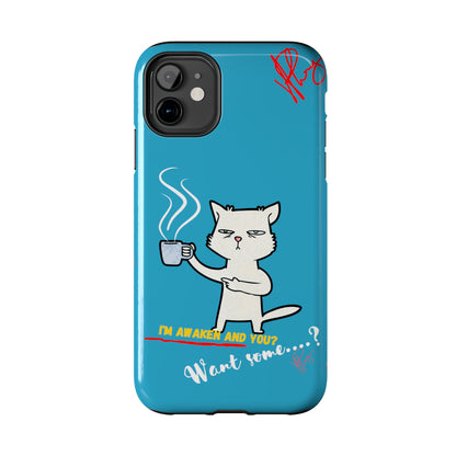 Cutie "Coffee Cat" Pet Design (in a Simple but Kool Light Blue Base Color) Verision from the 'TPPG Collection' Line carries Several sizes of the "iPhone Series" Tough Phone Cases