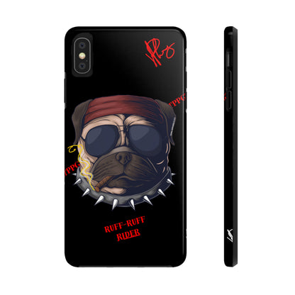 This Tough Design of A "Ruff Rider" with a Black Base Color - Cute Pet Design for Dog Owners Verision from the 'TPPG Collection' Line carries Several sizes of the "iPhone Series" Tough Phone Cases