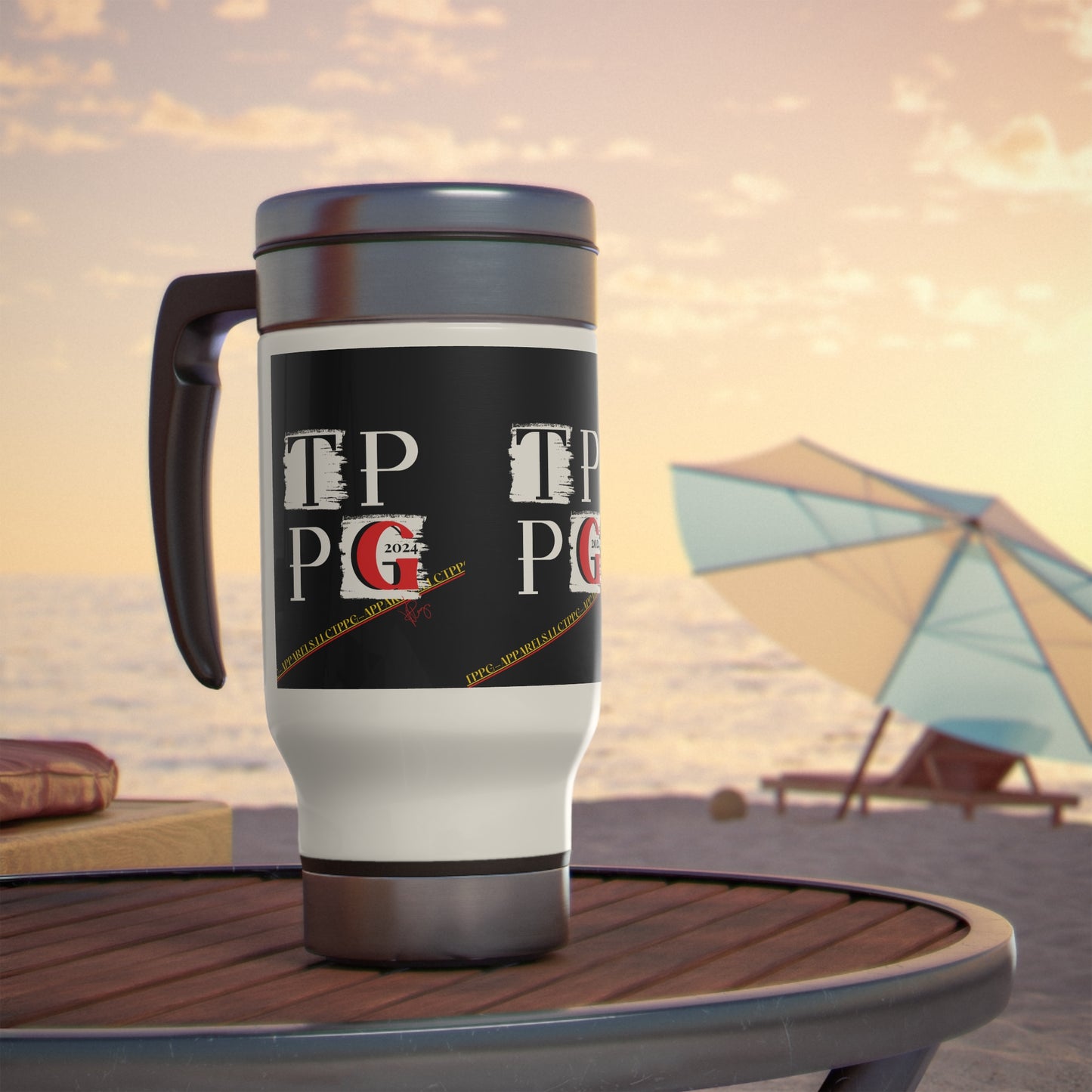 Stainless Steel 14oz Travel Mug with Handle - from the "TPPG" Merch Collection