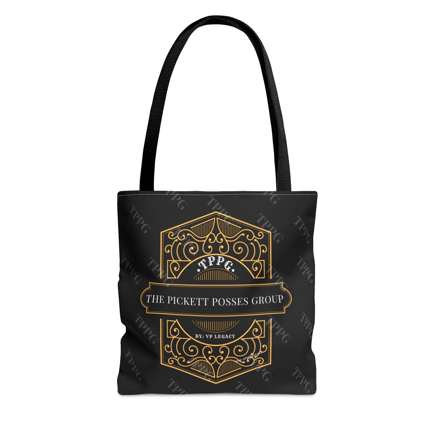 3 sizes-Sleek 'TPPG-Apparel' Brand Style Tote Bag w/Gold Crest on Front facing