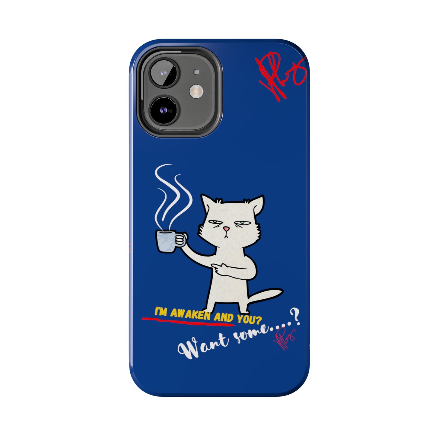 Another Cute "Coffee Cat" Pet Design (in a Simple but Kool Bold Blue & White Base Color) Verision from the 'TPPG Collection' Line carries Several sizes of the "iPhone Series" Tough Phone Cases