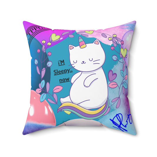 (Children) Spun Polyester ('1-side') Square Pillow (4 sizes-Turquoise Bgd) - By: "TPPG KIds Collection"