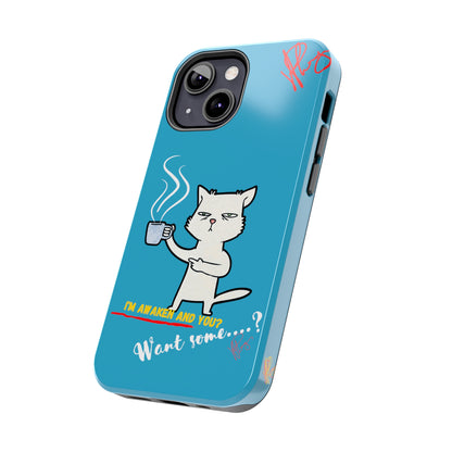 Cutie "Coffee Cat" Pet Design (in a Simple but Kool Light Blue Base Color) Verision from the 'TPPG Collection' Line carries Several sizes of the "iPhone Series" Tough Phone Cases