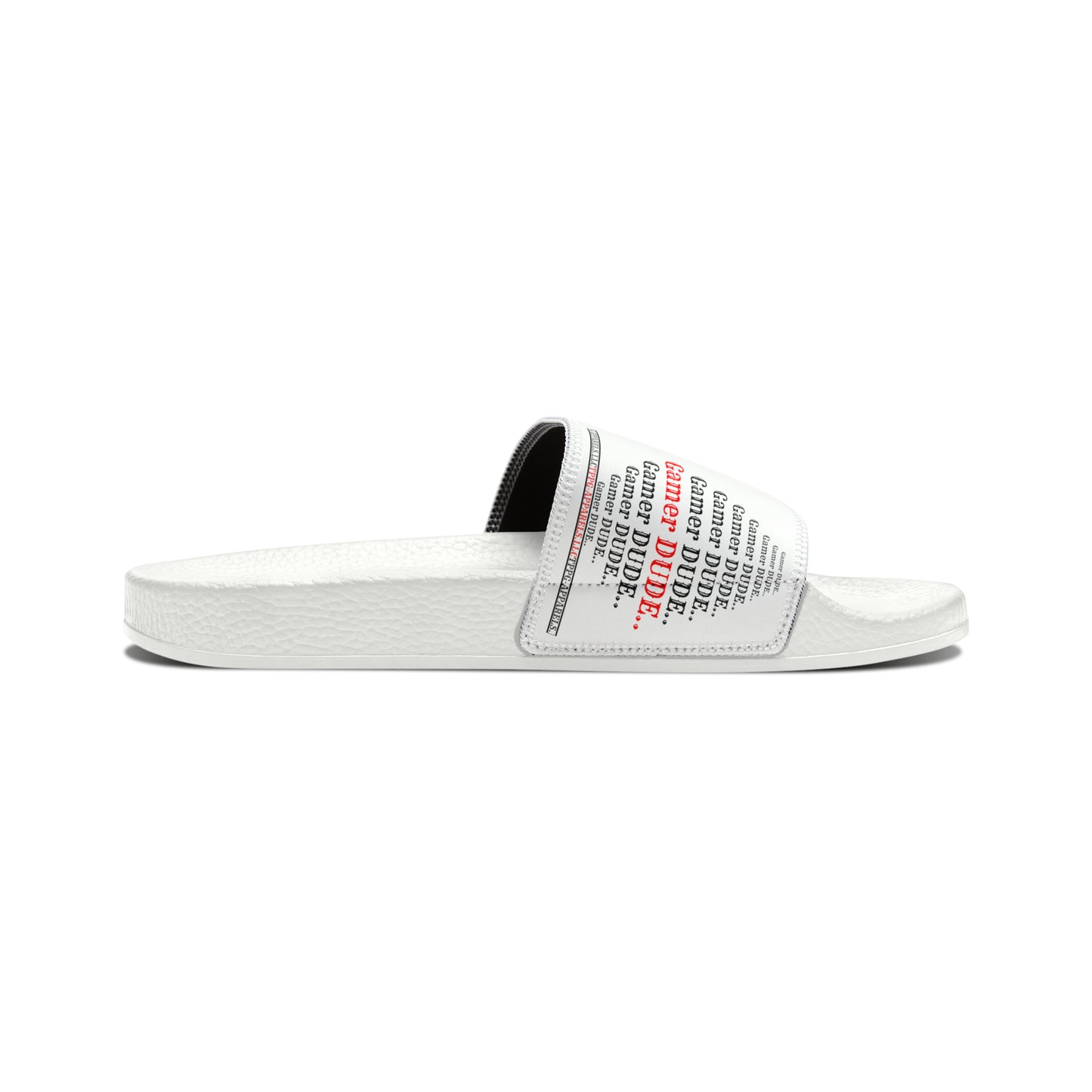 These are our "TPPG Brand" White Top/White or Black Soles "Gamer" Printed Men/Women's & Children Slide Sandals