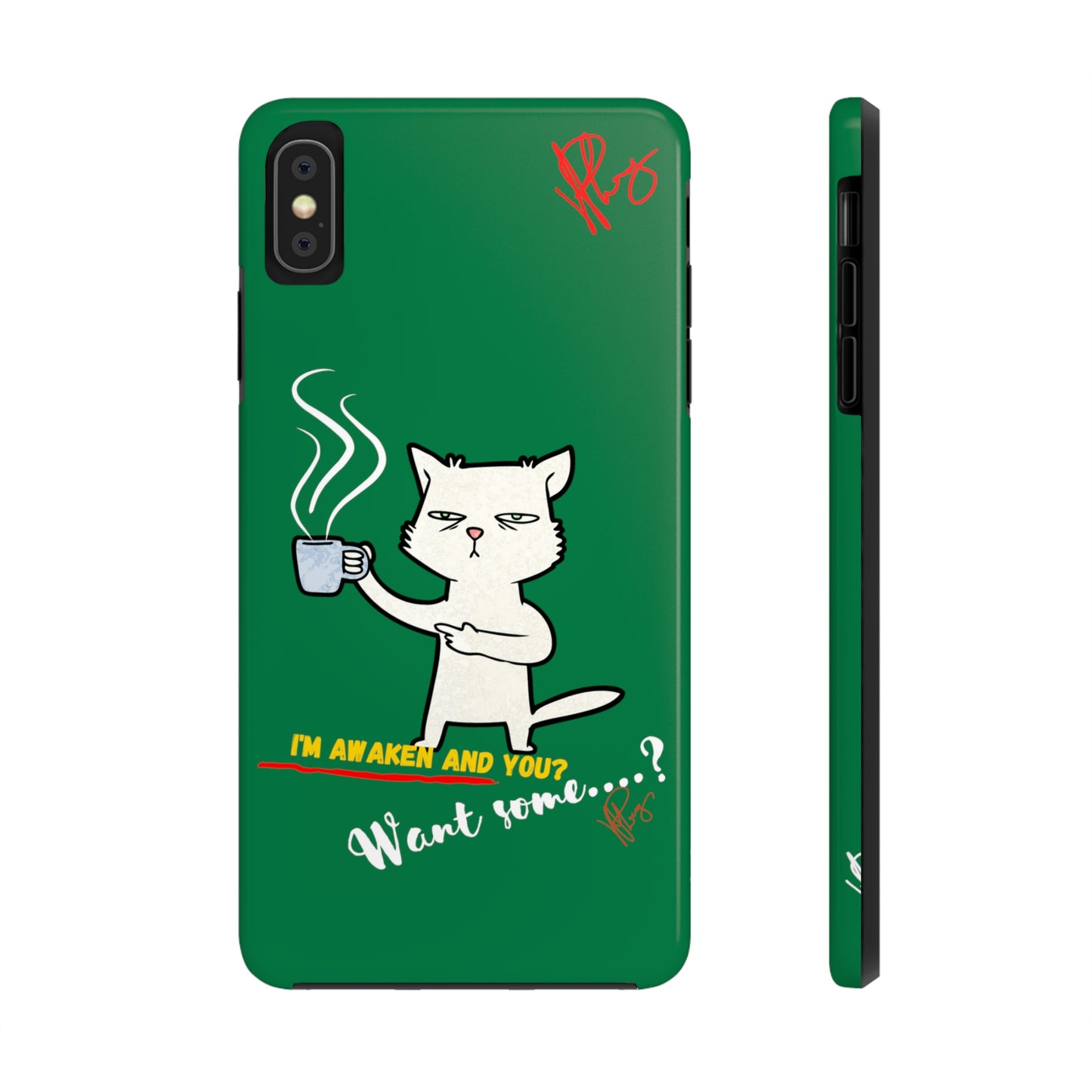 Lovely Forest Green Hue - Cutie "Coffee Cat" Pet Design Verision from the 'TPPG Collection' Line carries Several sizes of the "iPhone Series" Tough Phone Cases