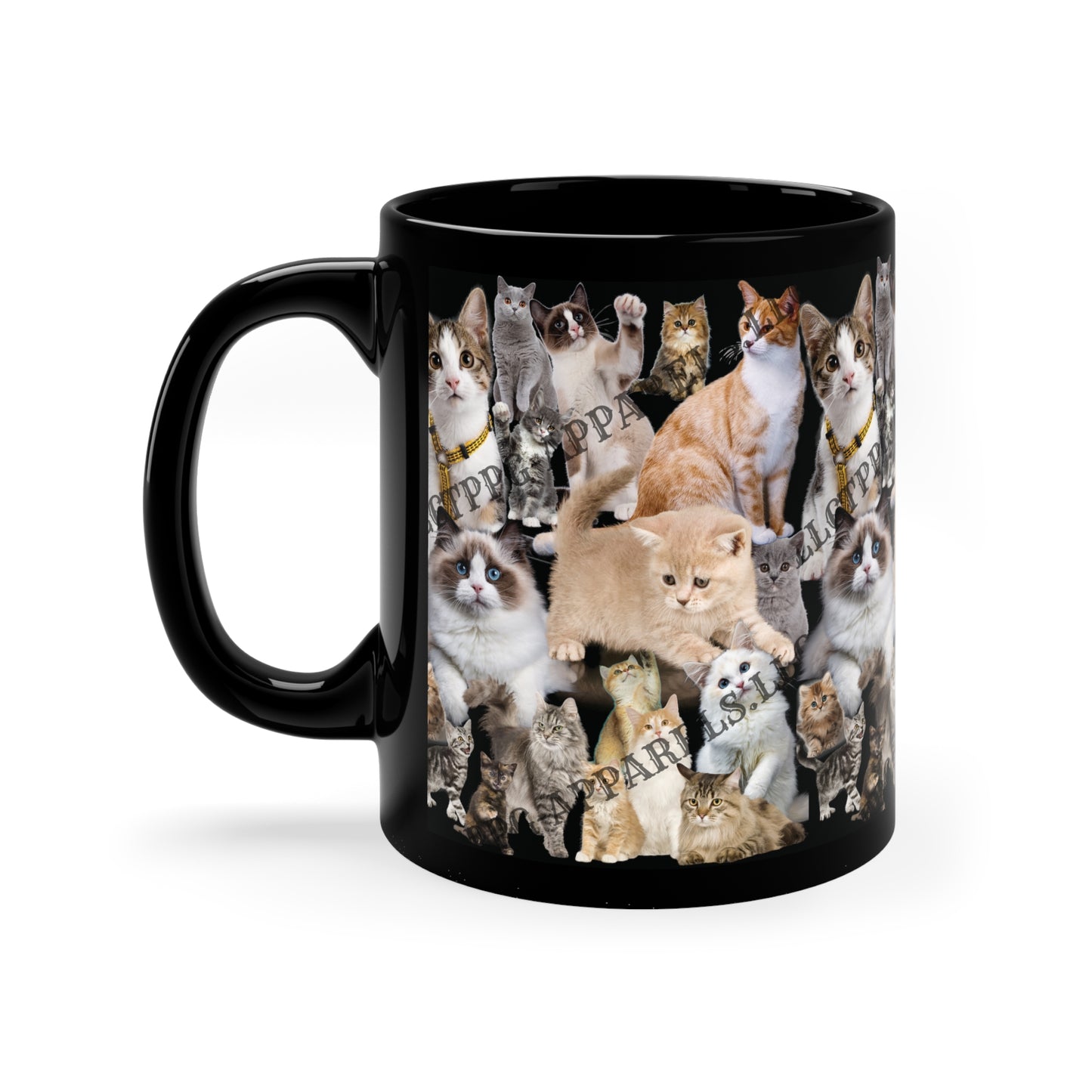 Black Glossy Finish 11oz Coffee/Tea Mug - from the 'TPPG-Apparels'  "Cats" Collection