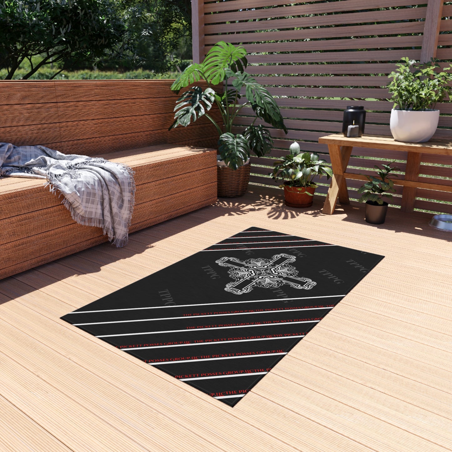 Black 'TPPG' Logo Style Durable Outdoor Rug/Carpet