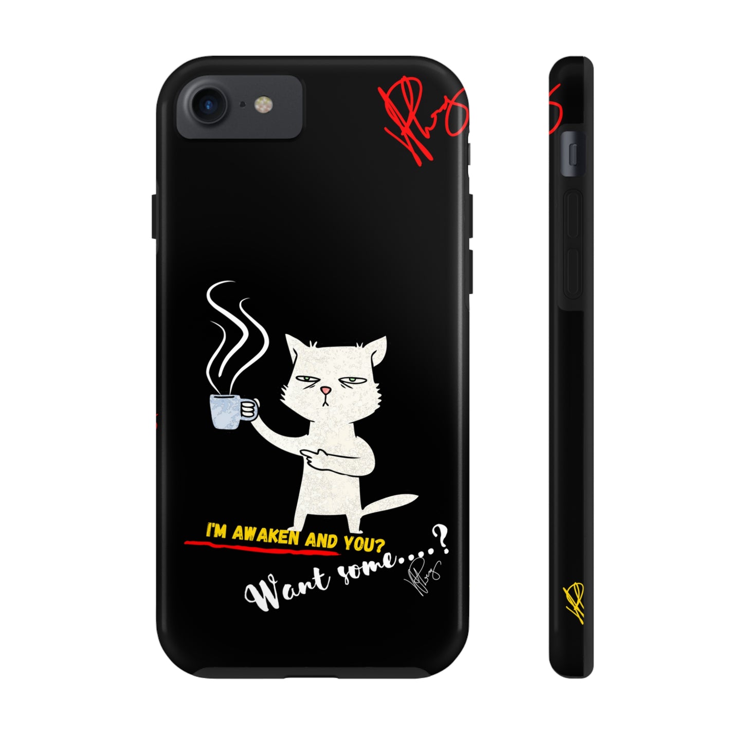 Another Cute "Coffee Cat" Pet Design (in a Simple but Bold Black & White Base Color) Verision from the 'TPPG Collection' Line carries Several sizes of the "iPhone Series" Tough Phone Cases