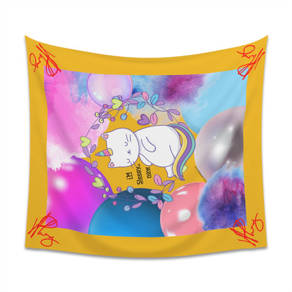 100% Polyester (I'm Sleepy, Now) Printed Wall Tapestry (Yellow Base color) from "TPPG Collections"