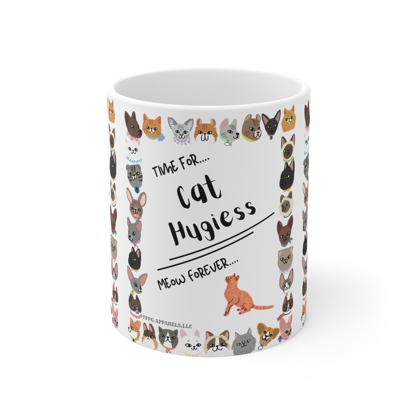 White 11oz Ceramic Mug for Cat Hugiess- "Ailurophile/Cynophile Lovers" Design from the 'TPPG-Apparels' Collection