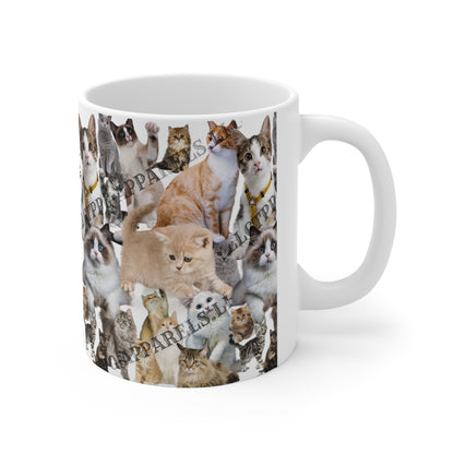 11oz (0.33 I) White Glossy Finish Coffee/Tea Mug w/"Cats" - from the 'TPPG-Apparels' Brand Collection