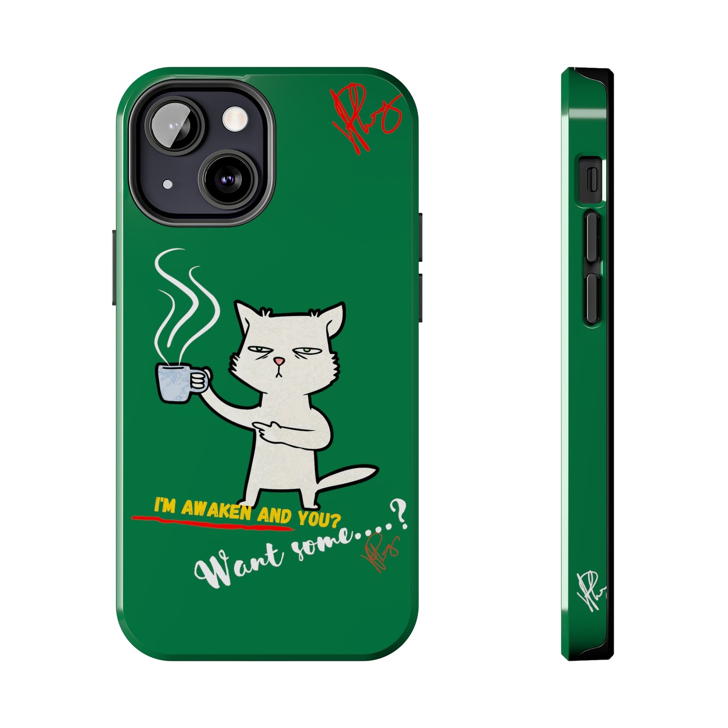 Lovely Forest Green Hue - Cutie "Coffee Cat" Pet Design Verision from the 'TPPG Collection' Line carries Several sizes of the "iPhone Series" Tough Phone Cases