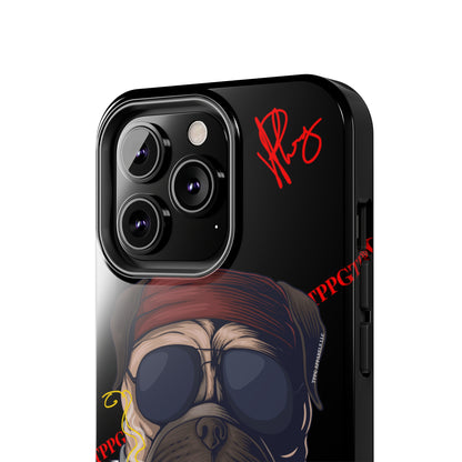 This Tough Design of A "Ruff Rider" with a Black Base Color - Cute Pet Design for Dog Owners Verision from the 'TPPG Collection' Line carries Several sizes of the "iPhone Series" Tough Phone Cases