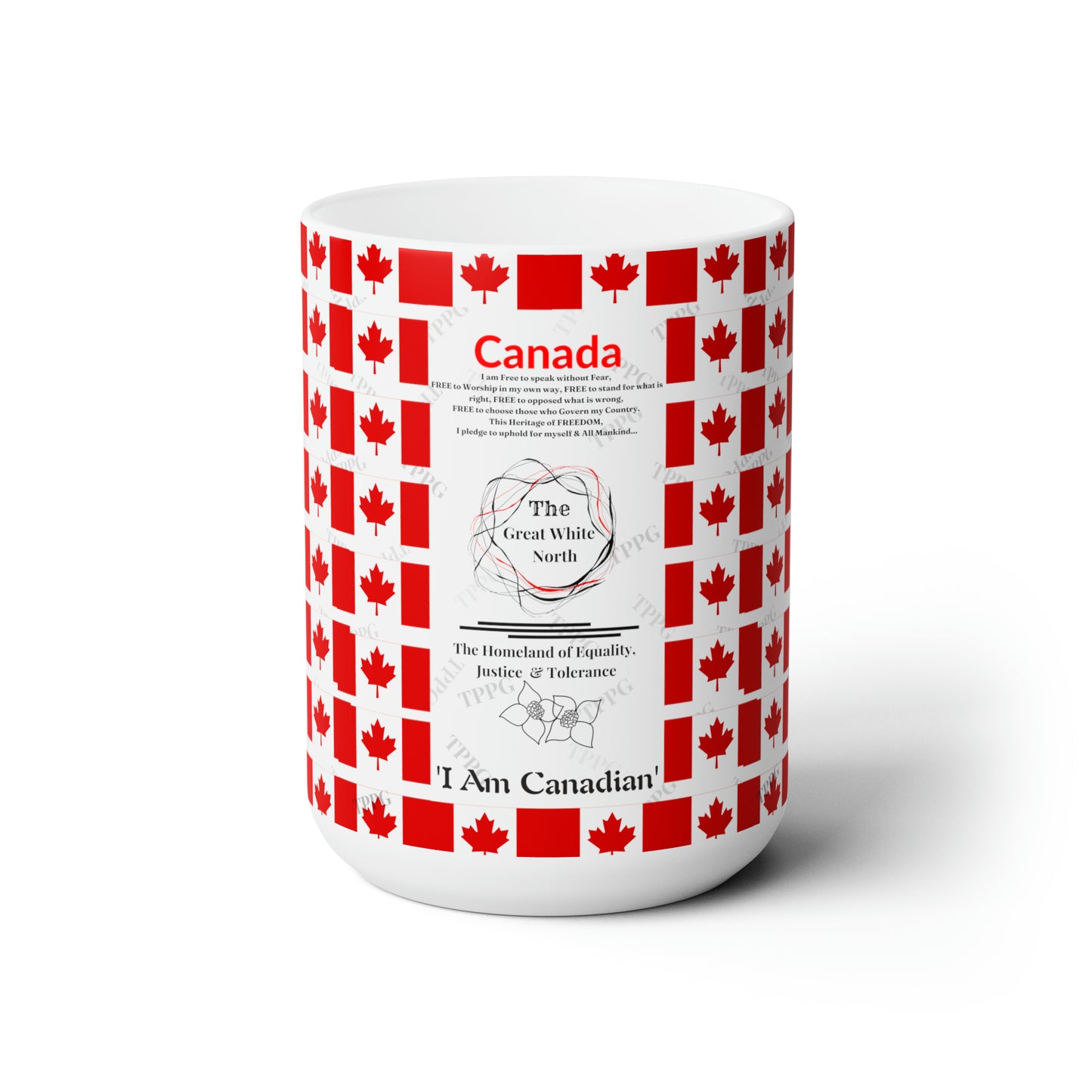 White 15oz Sleek "Canadian" Infused Style Ceramic Mug - by the 'TPPG-Apparels' Brand Collection