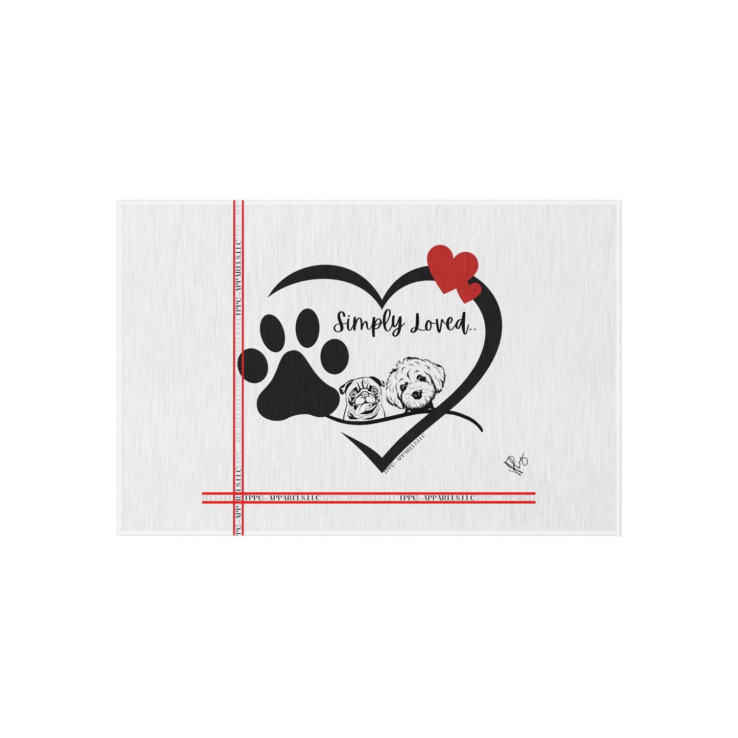 'TPPG Pet Collection" Adorable Pup/Dog Design ('Simply Loved') White Durable & Non-Slip Outdoor Rug