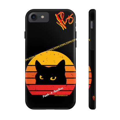 One of our Cutest Cat "Peek-A-BOOO.." Pet Designs (in a Bold Yellow/Orange/Red Base Colors) Verision from the 'TPPG Collection' Line carries Several sizes of the "iPhone Series" Tough Phone Cases