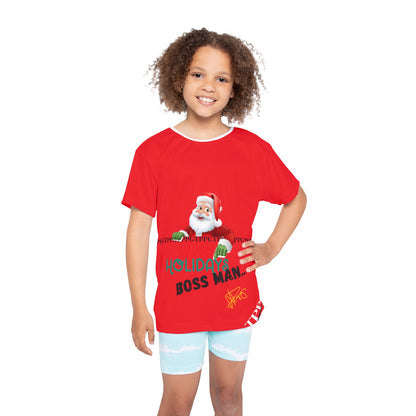 Kids Sport "Santa-Boss Man" Jersey/Tee (Cherry Red 'one sleeve' Base Color)-By:"TPPG-Apparel" Juniors Collections