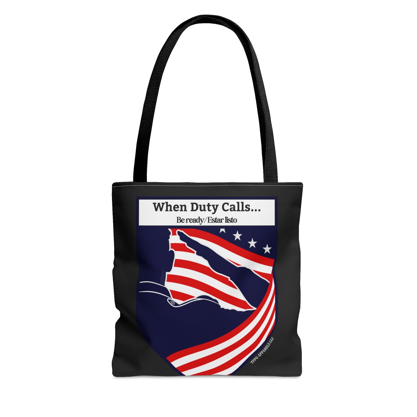 Our 3 sizes - Handy Millitary-front facing Style Design Tote Bag from the 'TPPG-Apparel' Brand