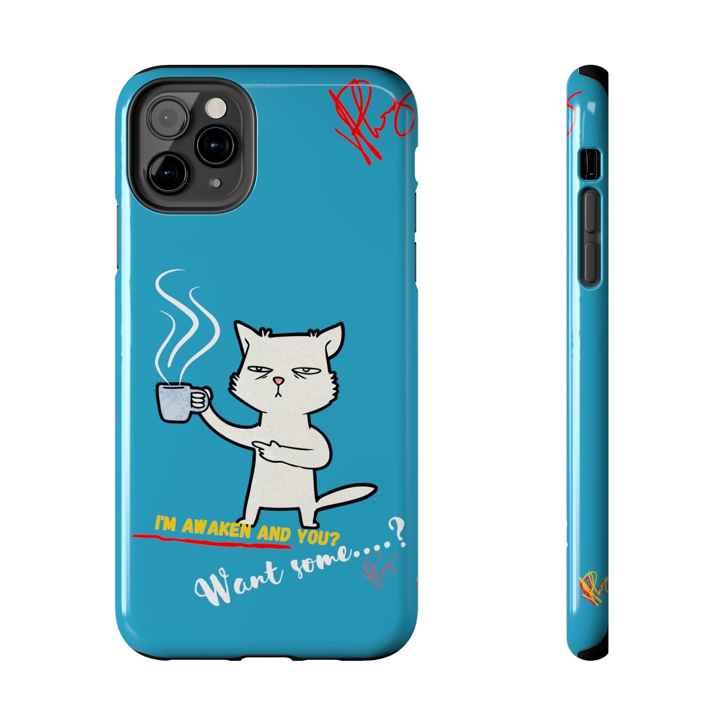 Cutie "Coffee Cat" Pet Design (in a Simple but Kool Light Blue Base Color) Verision from the 'TPPG Collection' Line carries Several sizes of the "iPhone Series" Tough Phone Cases