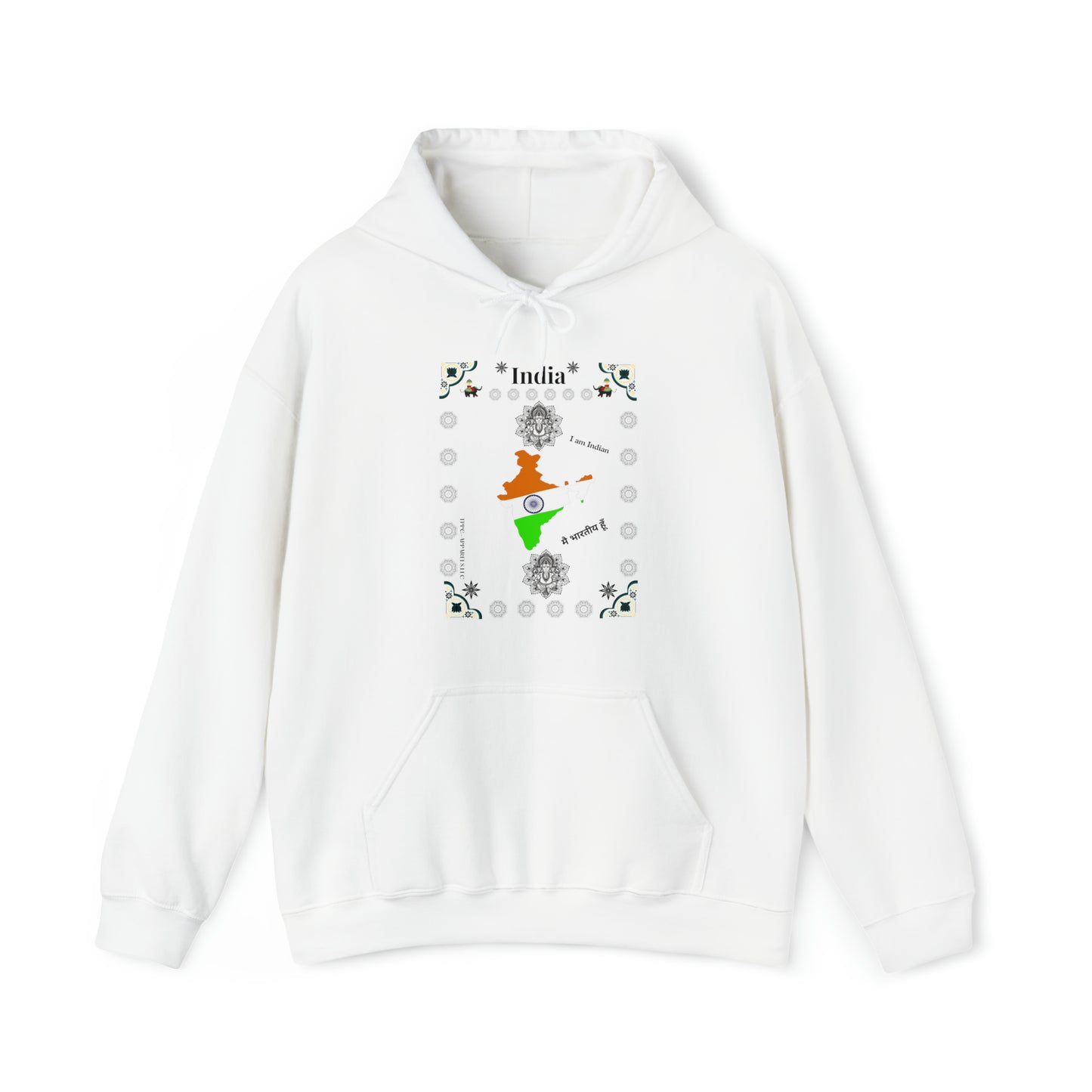 "India" Style Design Print Unisex Heavy Blend™ Hooded Sweatshirt - 6 sizes & 5 colors to choose from