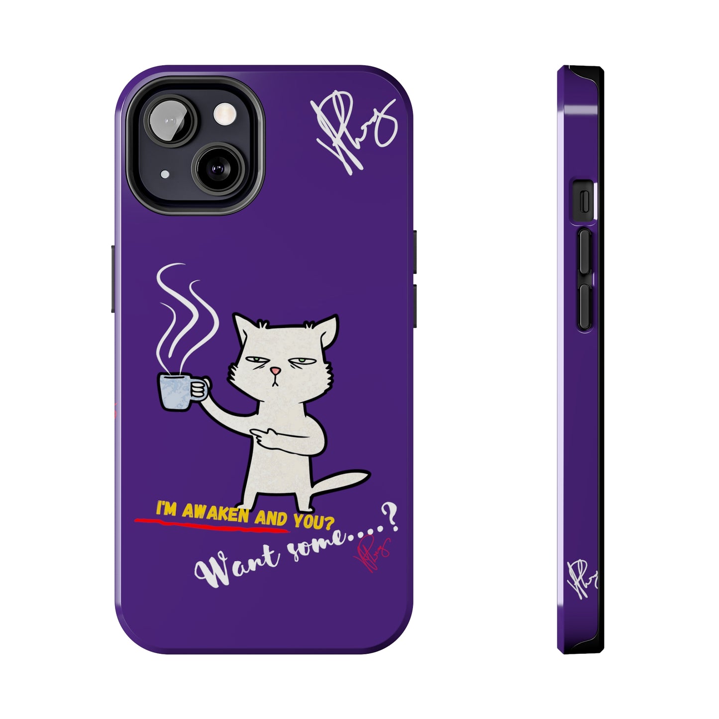 Lovely Bold Purple - Cutie "Coffee Cat" Pet Design Verision from the 'TPPG Collection' Line carries Several sizes of the "iPhone Series" Tough Phone Cases