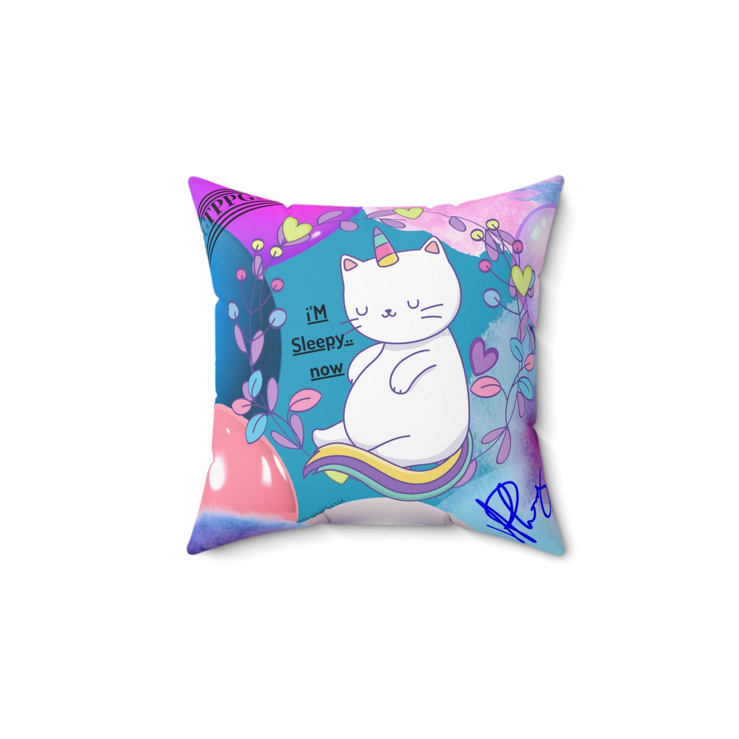 (Children) Spun Polyester ('1-side') Square Pillow (4 sizes-Turquoise Bgd) - By: "TPPG KIds Collection"