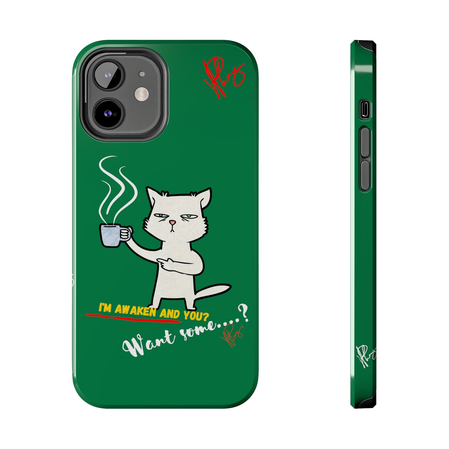 Lovely Forest Green Hue - Cutie "Coffee Cat" Pet Design Verision from the 'TPPG Collection' Line carries Several sizes of the "iPhone Series" Tough Phone Cases