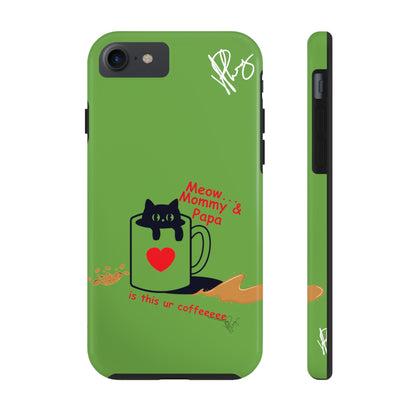 Ok Guys here's another one of our Cutest Coffee Pet Designs (in a Light Green Base Color) Verision from the 'TPPG Collection' Line carries Several sizes of the "iPhone Series" Tough Phone Cases