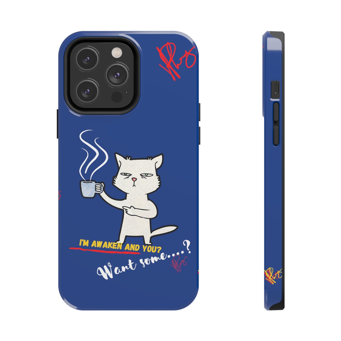 Another Cute "Coffee Cat" Pet Design (in a Simple but Kool Bold Blue & White Base Color) Verision from the 'TPPG Collection' Line carries Several sizes of the "iPhone Series" Tough Phone Cases